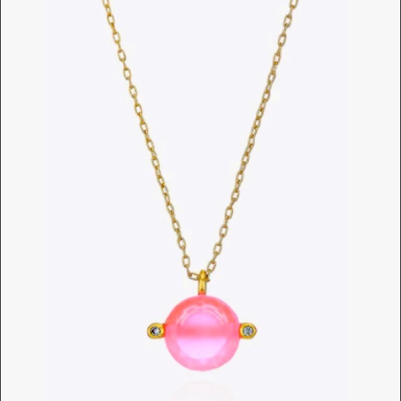 NWT KATE SPADE Neon Pink Brilliant Statements Duo Prong Pendant Necklace - Picture 1 of 2